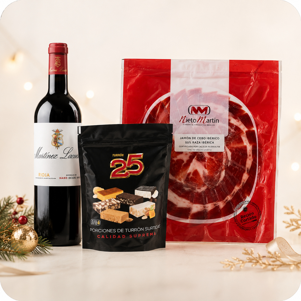 Lote Gourmet de Navidad con vino, turrón y embutido para empresas en Menorca